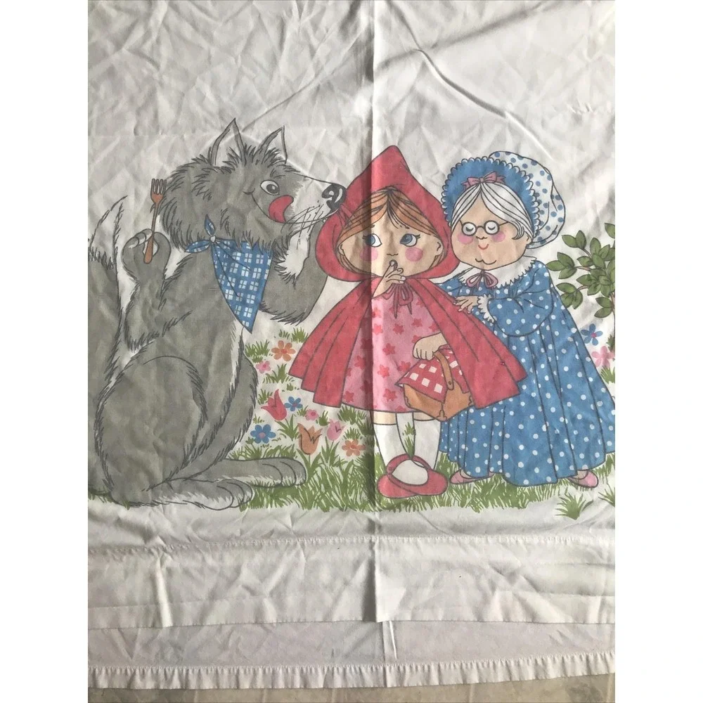 Vintage‎ Perma Prest Little Red Riding Hood Wolf Grandma Full Flat Sheet Sears